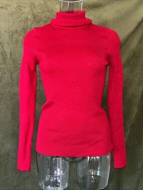 Women’s Red Ribbed Turtleneck Sweater - Slim Fit